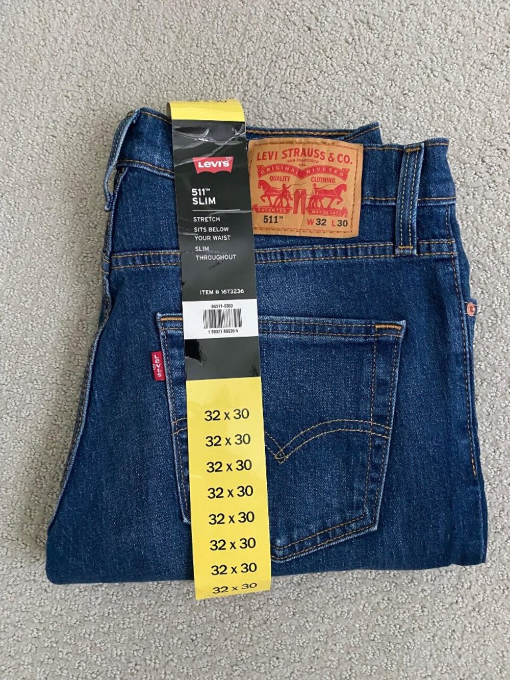 NWT Men's Levi's 511 Slim Stretch Denim Dark Blue Jeans - Size 32x30